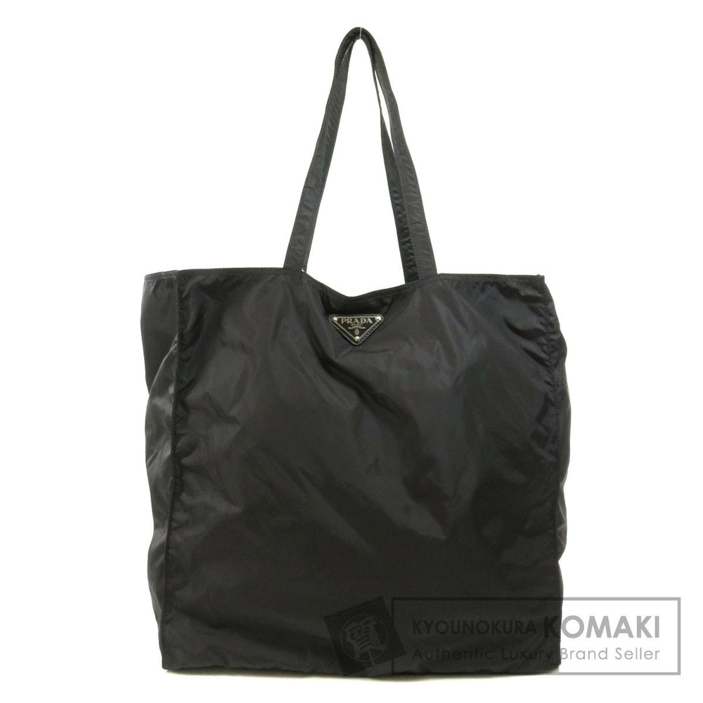 Prada Tessuto tote bag enameled metal triangle logo plaque Black